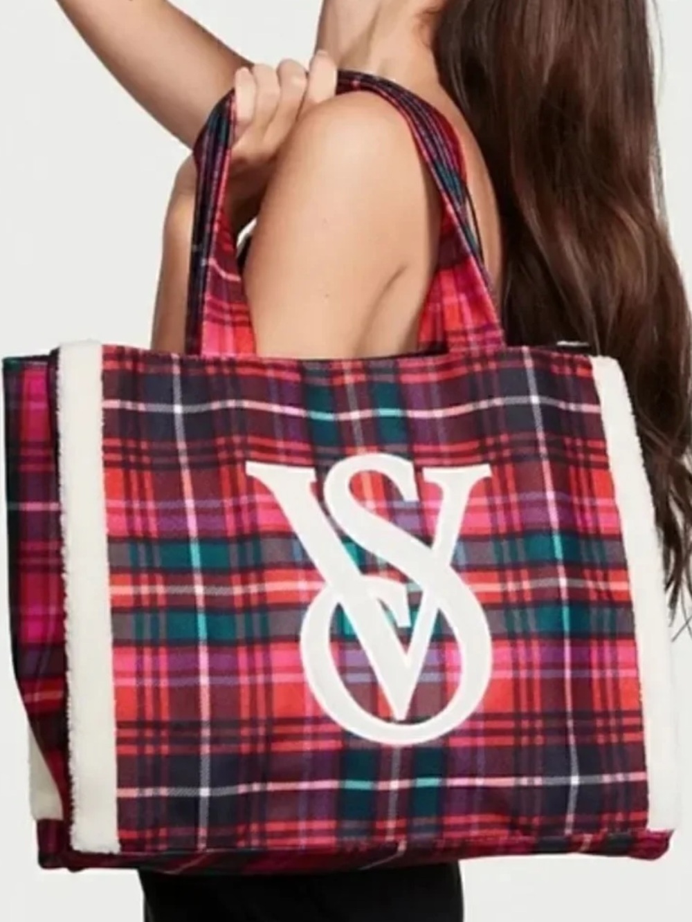Victoria's Secret Plaid Sherpa Tote